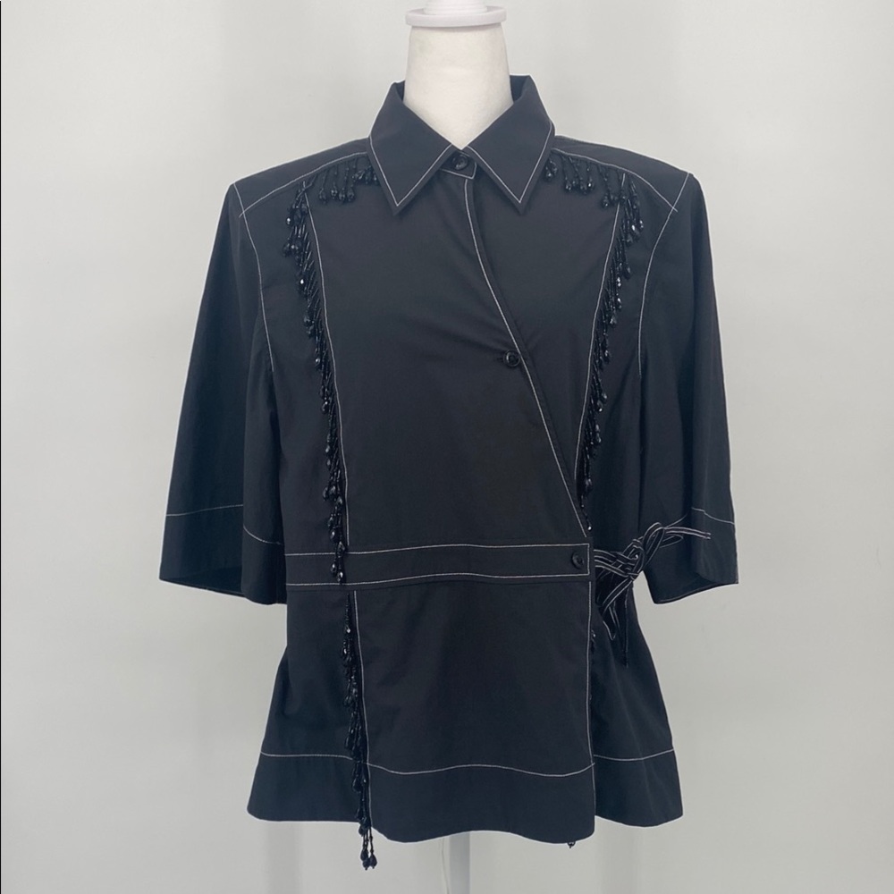GANNI Cotton Crepe Beaded Wrap Shirt